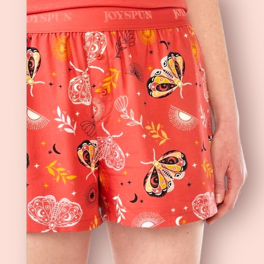 JOYSPUN Orange Moth Print Pajama Shorts, Size S.